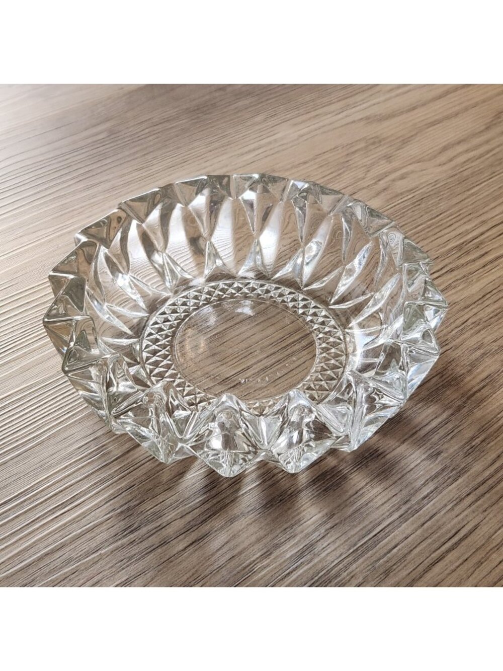 Vintage Lead Crystal Bowl Ashtray KIG Malaysia  6" Diamond Pattern Heavy Thick